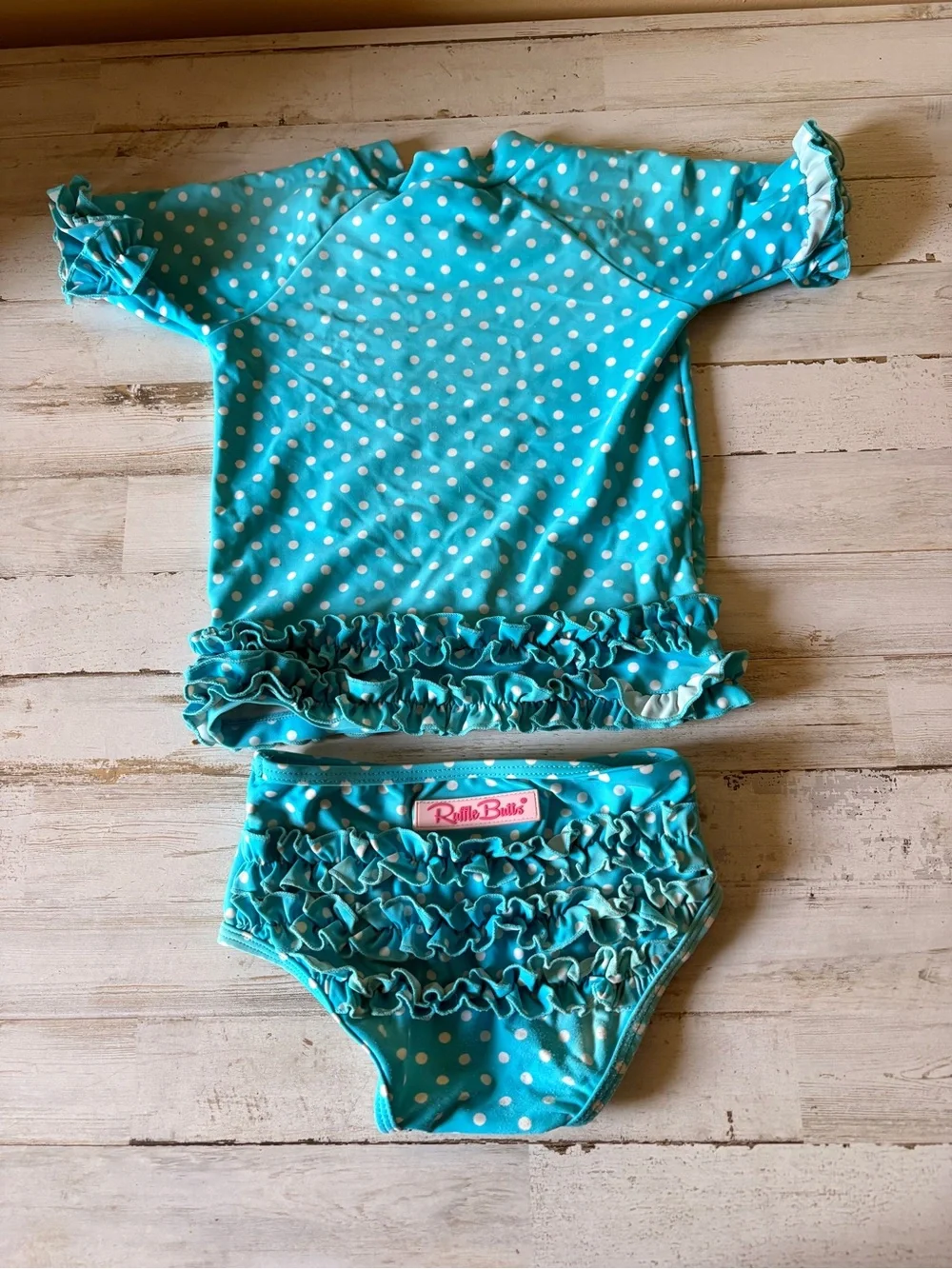 Ruffle Butts Turquoise & White Polka Dot Ruffle Rashguard Set
